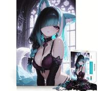 Anime Fox Girl in Gothic Setting 1000 Adult Pieces Jigsaw Puzzle Mind Challenge Toy Neat Cut Perfect Alignment Family Fun Night Activity (50x75cm)