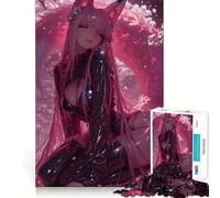 Anime Fox Girl in Pink Blossom Setting Jigsaw 1000 Pieces Focus Building Toy Zero Gap Rewarding Activity for Rainy Days (38x52cm)