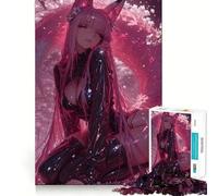 Anime Fox Girl in Pink Blossom Setting Jigsaw for Adults 1000 Pieces Brain Memory Game Laser Cut for Flawless Fit Unique Gift for Stress Relief (50x75cm)