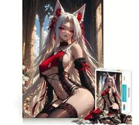 Anime Fox Girl in Red And Black 1000 Piece Jigsaw Puzzles Mind Challenge Toy High Precision Die Cut Amusing Challenge for Waiting Time (50x75cm)