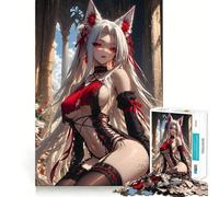 Anime Fox Girl in Red And Black Jigsaw for Adults1000 Pieces Brain Focus Game Precision Cut Smooth Edges Amusing Challenge for Waiting Time (38x52cm)