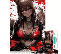 Anime Fox Girl in Red Anime Girl Jigsaw 1000 Pieces Memory Skill Fun Smooth Edge Perfect Interlock Fun-filled Way to Fill Empty Hours (50x75cm)