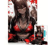 Anime Fox Girl in Red Anime Girl Jigsaw for Adults1000 Pieces Brain Focus Game Precision Cut Smooth Edges Amusing Challenge for Waiting Time (38x26cm)