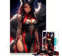 Anime Fox Girl in Red Dress Jigsaw Puzzle 1000 Piece Creative Skill Toy Clean Cut Sturdy Components Travel-friendly Brain Game Gift (38x52cm)
