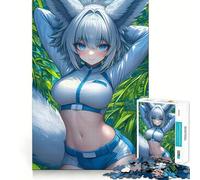 Anime Fox Girl in White And Blue Jigsaw Puzzles 1000 Mental Focus Game Precision Cut Smooth Edges Meaningful Connection Building Game (38x52cm)