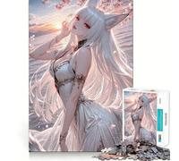 Anime Fox Girl in White Dress Jigsaw Puzzle 1000 Recall Fun Play Advanced Laser Cutting Tech Holiday Indoor Entertainment Toy (38x52cm)