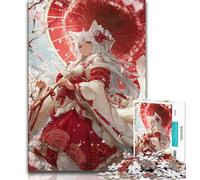 Anime Fox Girl Jigsaw Puzzles for Adults Teenagers Jigsaws Puzzle,Help The Brain Exercise Addictive Toys to Cultivate Patience Suitable for Couples (38x26cm)
