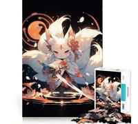 Anime Fox Girl Katana Jigsaw Puzzle 1000 Piece Creative Skill Toy Clean Cut Sturdy Components Travel-friendly Brain Game Gift (38x26cm)