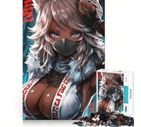 Anime Fox Girl Warrior Masked Jigsaw Puzzle 1000 Pieces Mental Focus Game Precision Cut Smooth Edges Absorbing Activity for Quiet Nights (38x52cm)