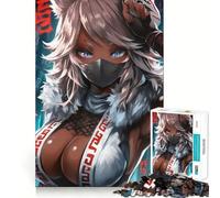 Anime Fox Girl Warrior Masked Jigsaw Puzzles 1000 Pieces Focus Boost Fun Laser Cut for Flawless Fit Bonding Activity for Loved Ones (38x26cm)