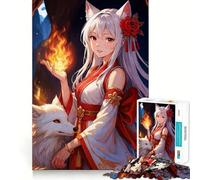 Anime Fox Girl with Fire And Fox Jigsaw for Teenagers 1000 Pieces Mental Improve Play Uniform Size Precise Pieces Family Fun Night Activity (38x52cm)