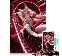 Anime Fox Girl with Sword Jigsaw Puzzles 1000 Pieces Focus Boost Fun Laser Cut for Flawless Fit Bonding Activity for Loved Ones (50x75cm)