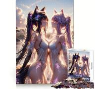 Anime Fox Girls Sunset 1000 Piece Jigsaw Puzzle for Teenagers Clear Thinking Leisure Activity Firm Interlock (50x75cm)