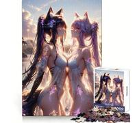 Anime Fox Girls Sunset 1000 Piece Jigsaw Puzzles for Adults Jigsaw Mental Sharpness Quiet Enjoyment Smooth Edges Heartfelt Gift (38x26cm)