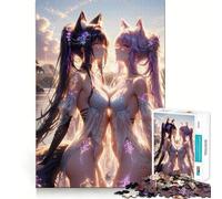 Anime Fox Girls Sunset Jigsaw Puzzles 1000 Cognitive Skill Toy Smooth Burr Free Surface Relaxing Indoor Group Activity (38x26cm)