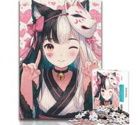 Anime Fox Mask Girl 1000 Piece Jigsaw Puzzles,Help The Brain Exercise Addictive Toys to Cultivate Patience Unique Challenge Game 50x75cm