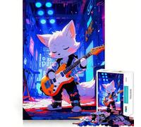 Anime Fox Playing Guitar in Cityscape 1000 Pieces Puzzles for Teenagers Mind Boost Fun High Accuracy Cutting Craft Calming Mental Break Activity (38x26cm)