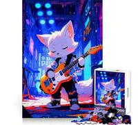 Anime Fox Playing Guitar in Cityscape 1000 Teenager Pieces Jigsaw Puzzle Boost Memory Happy Idle Time Quality Cut Chic Xmas Gift (50x75cm)