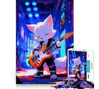 Anime Fox Playing Guitar in Cityscape Adult Jigsaw Puzzles1000 Pieces Brain Game Gift High Precision Die Cut Relaxing Indoor Group Activity (38x52cm)