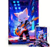Anime Fox Playing Guitar in Cityscape Jigsaw 1000 Pieces for Teenagers Analytical Skill Serene Escape Tight Join Holiday Present (38x52cm)