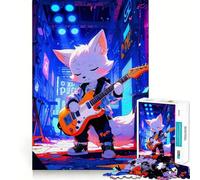 Anime Fox Playing Guitar in Cityscape Jigsaw for Adults 1000 Pieces Brain Memory Game Laser Cut for Flawless Fit Unique Gift for Stress Relief (50x75cm)