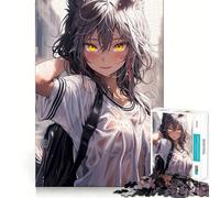 Anime Foxgirl in The Rain Adult Jigsaw Puzzles1000 Pieces Brain Game Gift High Precision Die Cut Relaxing Indoor Group Activity (38x52cm)