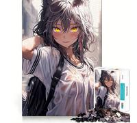 Anime Foxgirl in The Rain Jigsaw 1000 Pieces for Teenagers Memory Train Fun Clean Seamless Connection Relaxing Indoor Group Activity (50x75cm)