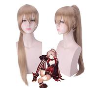 Anime Game Azur Lane Jean Bart Wig Cosplay Costume Brown Long Straight Heat Resistant Synthetic Hair Wigs with Claw Ponytail
