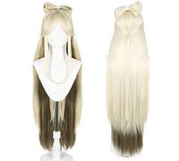 Anime Game Cosplay Wig for Genshin Impact Ningguang, Women Long Straight Blonde Brown Hair Modeling Party Dress Up Wig, Heat Resistant Synthetic Hair + Wig Cap
