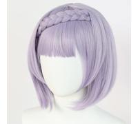 Anime Game Cosplay Wig for Genshin Impact Noelle, Women Purple Short Bob Hair Modeling Party Dress Up Wig, Heat Resistant Synthetic Hair + Wig Cap