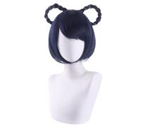 Anime Game Cosplay Wig for Genshin Impact Xiangling, Women Short Dark Blue Bob Hair Modeling Party Dress Up Wig, Heat Resistant Synthetic Hair + Wig Cap