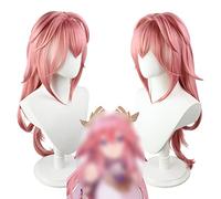 Anime Game Cosplay Wig for Genshin Impact Yae Miko, Women Pink Long Hair Modeling Party Dress Up Wig, Heat Resistant Synthetic Hair No Tangle,No Shedding + Wig Cap