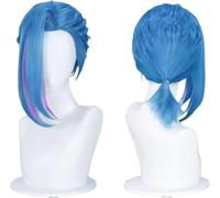 Anime game Jinx Cosplay short wig blue wig purple highlight women's blue Cosplay wig Halloween costume party+wig hat