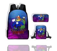 Anime Game Rainbow Friends School bag Set, Rainbow Friends Backpack 3 Piece, Includes Backpack, Shoulder Bag, Pencil Case, High Capacity Travel Rucksacks School Bags