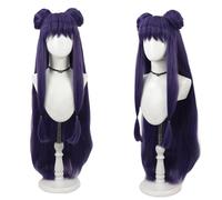 Anime Game Shampoo Cosplay Wig Purple Hair Wig Long Straight Wig with Bangs Bun Wigs Cosplay Party Wig Fiber Hair Wig Halloween Costume Party+Wig Cap
