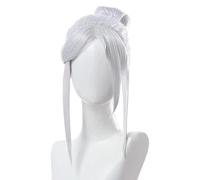 Anime Game VALORANT Cosplay Wig, Silvery White Short Ponytail Hair for Jett, Role Play Halloween Props Accessories with Wig Cap