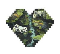 Anime Gamepad Print Building Brick Block Puzzle - Heart Shaped Picture Puzzles, Wooden Picture Jigsaw Puzzles