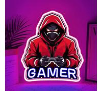 Anime Gaming Neon Light Sign for Wall Decor,Gamer LED Neon Sign for Background,UV Printed Wall Art Decor for Bedroom Man Cave Game Room,Red Gift for Teenagers Men Gamer,USB Powered（14.2"*12.6"）