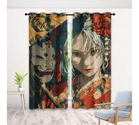Anime Geisha Demon Curtains 72 Inch 2 Panels, Tradition Kimono 3D Pattern Drapes with Eyelet Thermal Insulated Curtain, Japanese Style Blackout Curtains for Bedroom Living Room, 46" x 72"