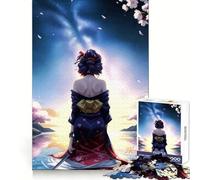 Anime Geisha in Kimono by Water Hard Jigsaw Puzzle for Adults 1000 Pieces Memory Enhance Time Well Spent Neat Edges (38x52cm)