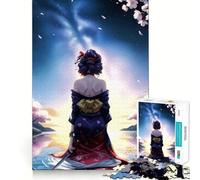Anime Geisha in Kimono by Water Jigsaw Puzzle1000 Pieces Mind Train Fun Clean Cut Sturdy Components Captivating Leisure for Cozy Indoors (50x75cm)