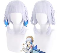 Anime Genshin Impact Cosplay Wigs, Kamisato Ayaka Springbloom Missive Wigs, Silver Gray Halloween Costume Party Wig + Cap Cosplay Anime Wig Coser