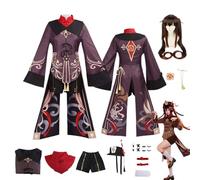 Anime Genshin Impact Hu Tao Cosplay Costume with Wig Hat for Women Men Dress Up Brown Blouse Black Shorts Full Accessories Halloween Carnival Party Comic Exhibition Outfits