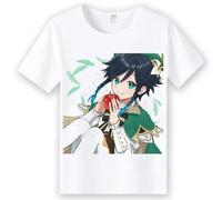 Anime Genshin Impact Venti Casual White Short Sleeve T-Shirt Tee Tops Summer White M