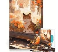 Anime Ginger Flower Cat Jigsaw 1000 Pieces for Teenagers Mind Boost Fun Zero Gap Captivating Leisure for Cozy Indoors (50x75cm)