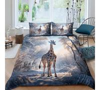 Anime Giraffe Duvet Cover Set 3D Bedding Sets Microfibre Quilt Cover with Zipper Closure Animal 3 Piece Set Comforter Cover King（220x240cm）