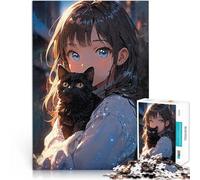 Anime girl and black catteenager Jigsaw Puzzles 1000 Pieces Game Toys Every Piece is Unique - Challenging Family Fun Game 38x26cm