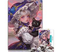 Anime Girl And Cat 1000 Pieces Jigsaw Puzzles For Teens And Adults,Stress Reliever Difficult Challenge Unique Home Decor And Gifts (38x26cm)