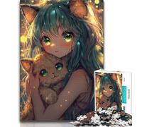 Anime Girl And Cat Jigsaw Puzzles for Teenagers 1000 Piece Puzzle,Learning Educational Toy for Is Ideal As A Gift for The Whole Family (75x50cm)