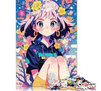 Anime Girl And Flowers Puzzle Precise Interlocking Paper Rectangular Jigsaw Puzzle for Boy Or Girl 1000pcs (26x38cm)